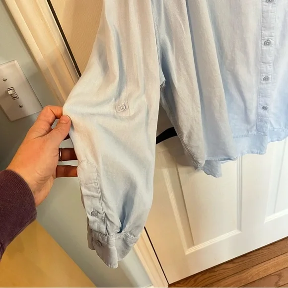 Aritzia Babaton Archive Linen Blue Shirt Oversized Linen Blend Button-Up X-Large - Picture 7 of 13